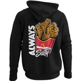 Hobo Lax Always Salty lacrosse hoodie in black color featuring lacrosse stick French fries graphic