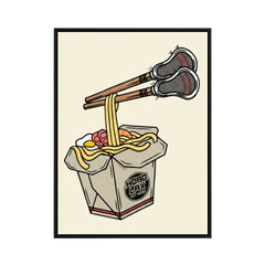 Hobo Lax Get Nood lacrosse poster featuring takeout box with lacrosse sticks as chopsticks picking up noodles
