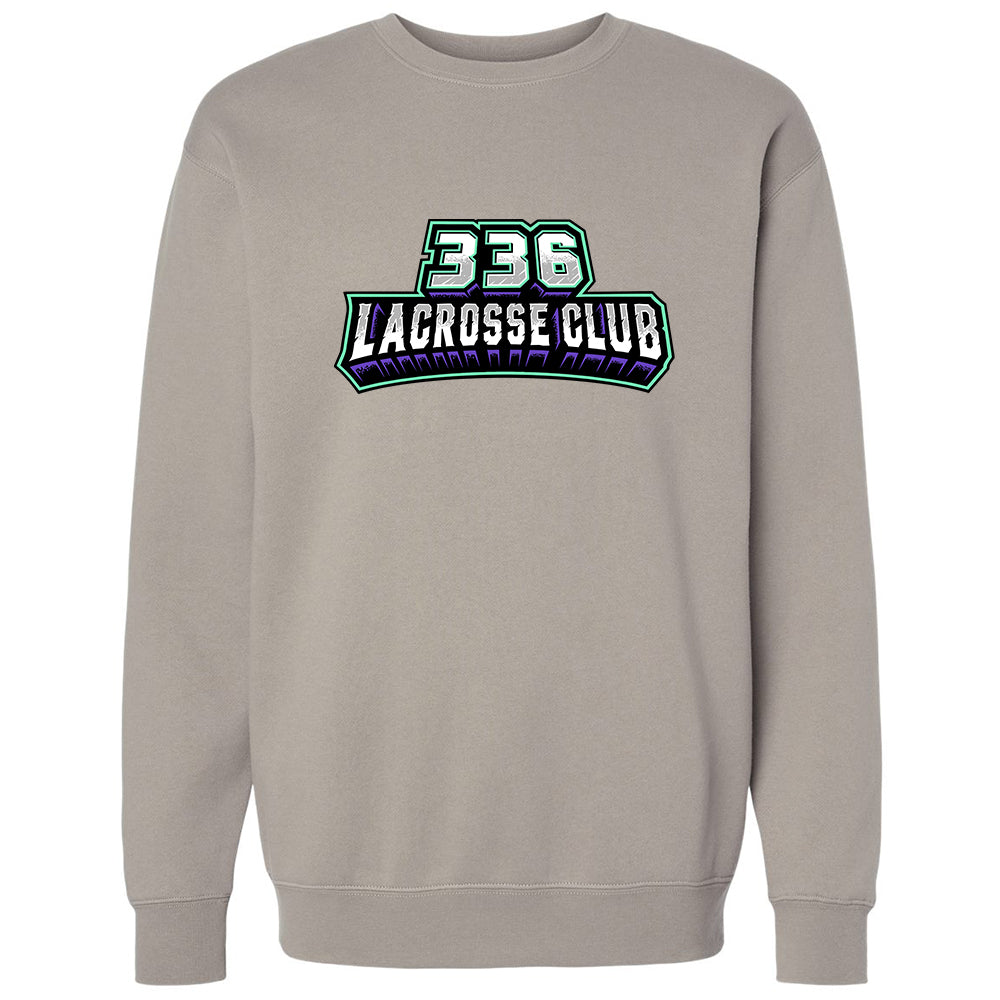 Adult Crewneck - 336 Lacrosse Club in stone, front view, 336 Lacrosse Club text graphic
