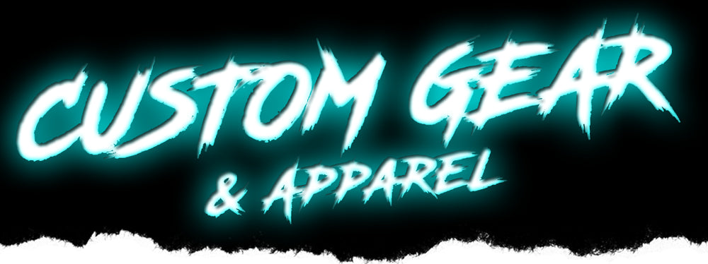 Custom lacrosse gear aand apparel texts displayed in neon colors, showcasing excitement 