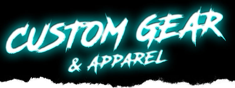 Custom lacrosse gear aand apparel texts displayed in neon colors, showcasing excitement 