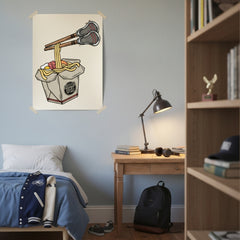 Hobo Lax Get Nood lacrosse poster featuring takeout box with lacrosse sticks as chopsticks picking up noodles