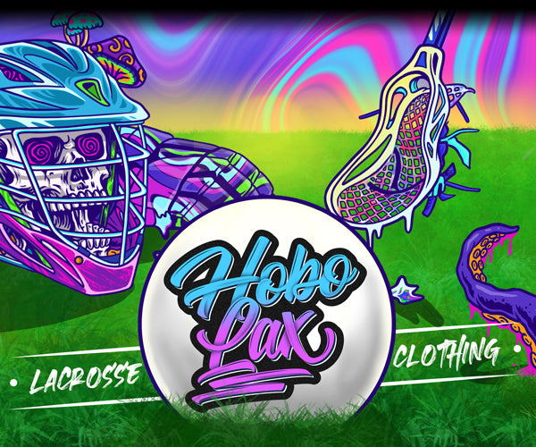 Mobile-friendly lacrosse banner promoting Hobo Lax's merchandise and brand identity.