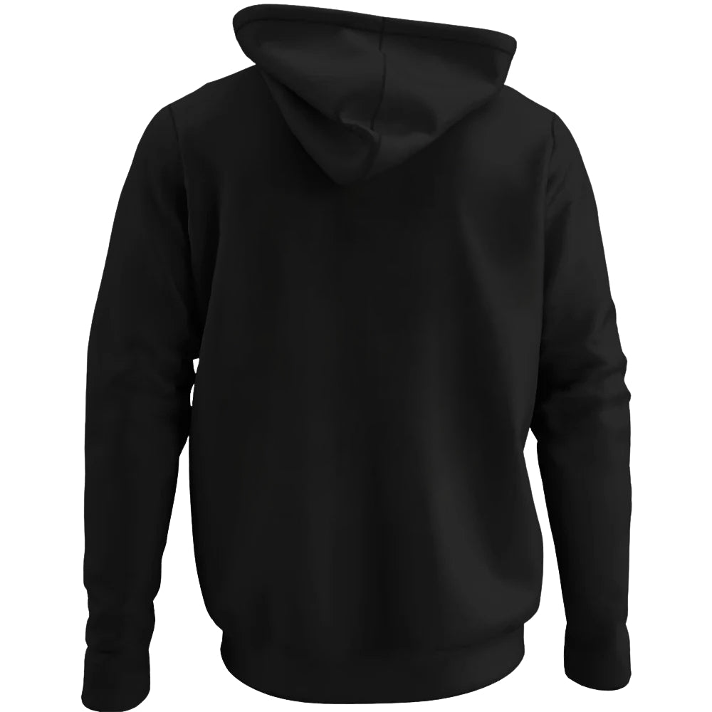 Adult lacrosse club team hoodie in black, plain back view
