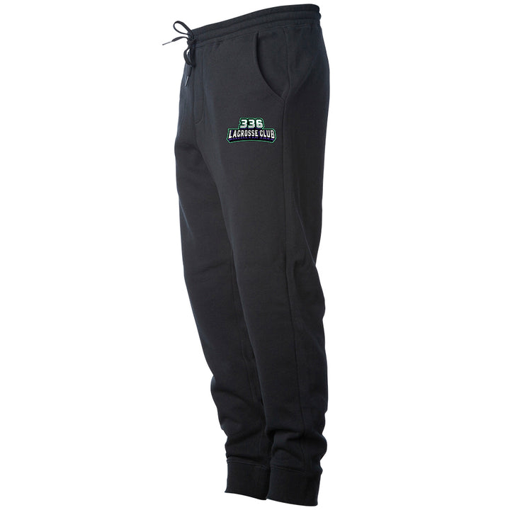 Adult Joggers - 336 Lacrosse Club in black, side view, 336 Lacrosse Club patch