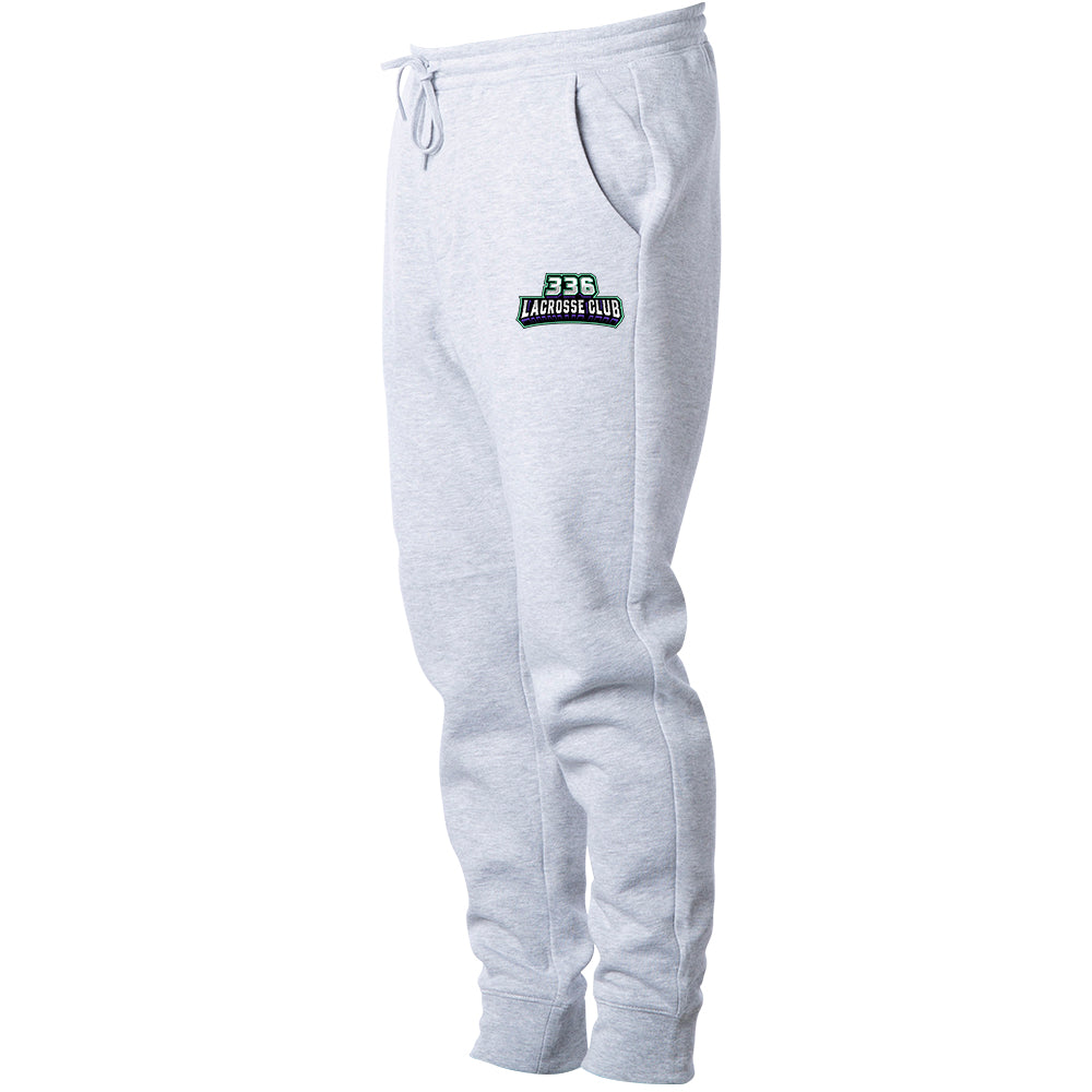 Adult Joggers - 336 Lacrosse Club in heather grey, side view, 336 Lacrosse Club patch