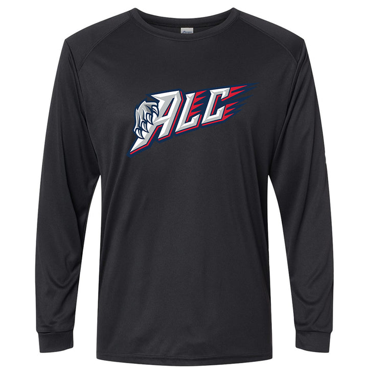 Adult Shooter - ALC in black, front view, ALC text with claw graphic and red streaks