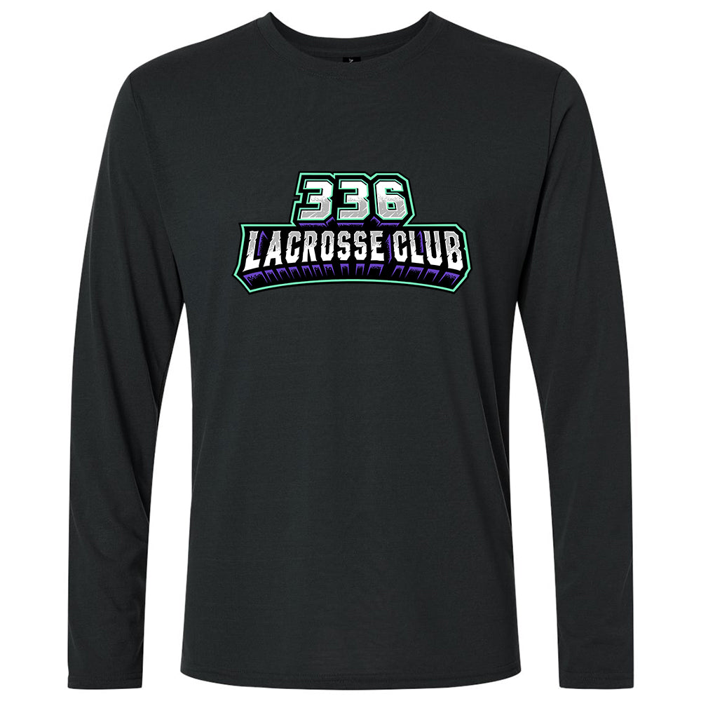 Adult Shooter - 336 Lacrosse Club in black, front view, 336 LACROSSE CLUB text with green and purple accents