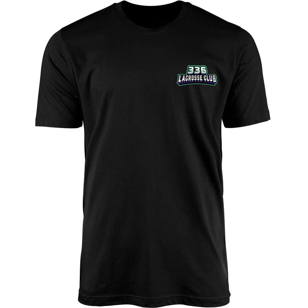 Adult Tee - 336 Lacrosse Club in black, front view, 336 LACROSSE CLUB