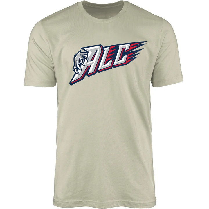Adult Tee - ALC in sand, front view, ALC letters with claw graphic and red streaks