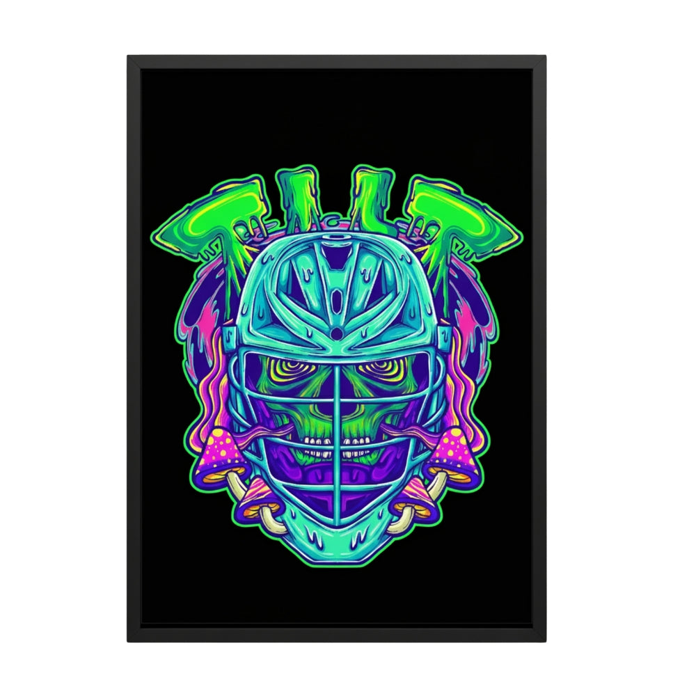 Hobo Lax Tilt lacrosse poster featuring neon skull wearing lacrosse helmet with psychedelic purple green and pink colors