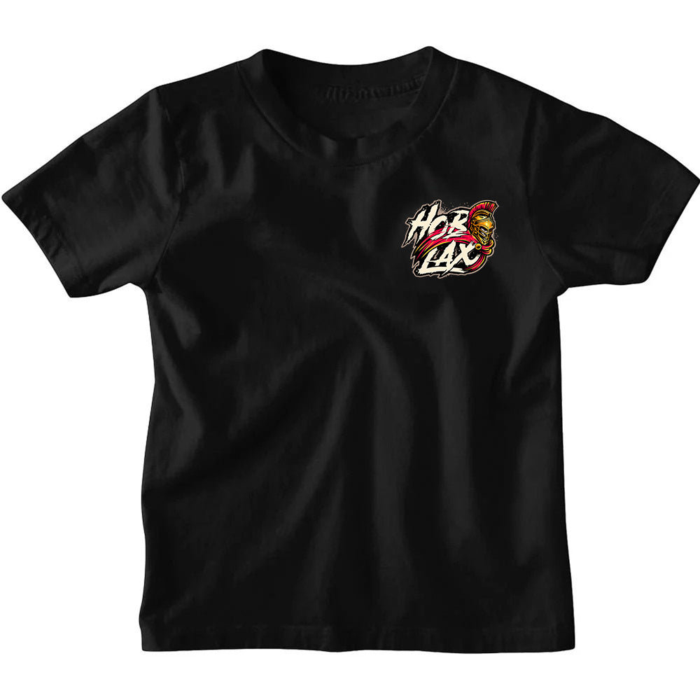 Death Before Dishonor youth lacrosse t-shirt with warrior in armor holding lacrosse stick design on sand colored tee from Hobo Lax