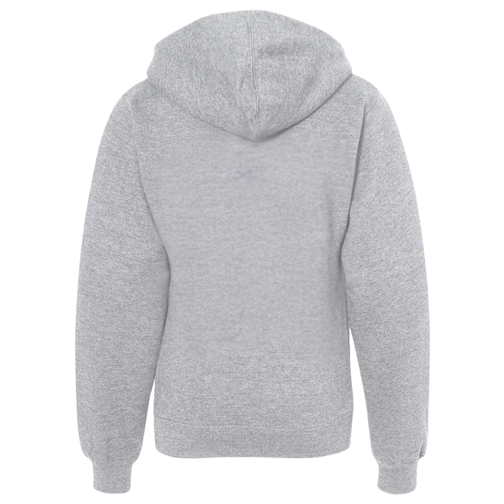 Youth Hoodie - 336 Lacrosse Club in heather grey, back view