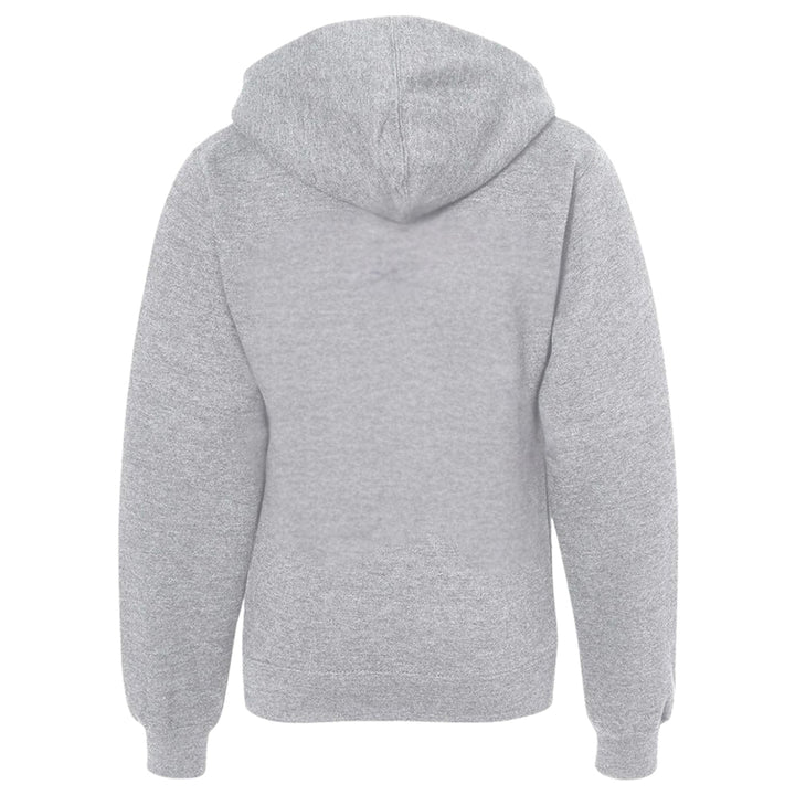 Youth Hoodie - 336 Lacrosse Club in heather grey, back view
