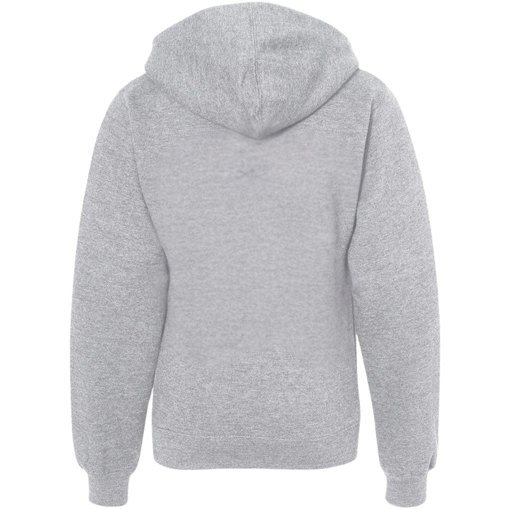 Youth lacrosse club team hoodie in heather grey, plain back view