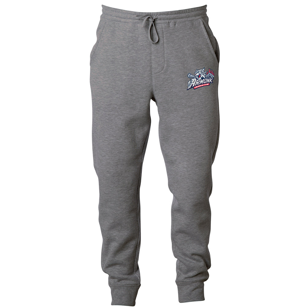Youth Joggers - Armonk Lacrosse in graphite, front view, Armonk lacrosse logo with crossed sticks