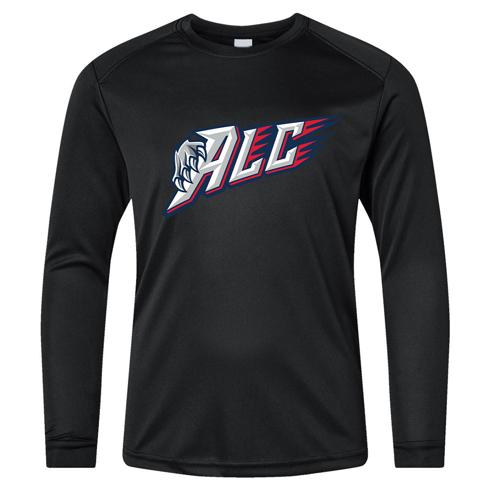 Youth Shooter - ALC in black, front view, ALC text with claw graphic and red streaks