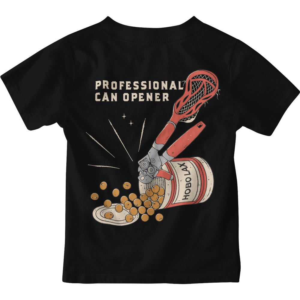 Can Opener Youth Lacrosse T-Shirt in Black – Back